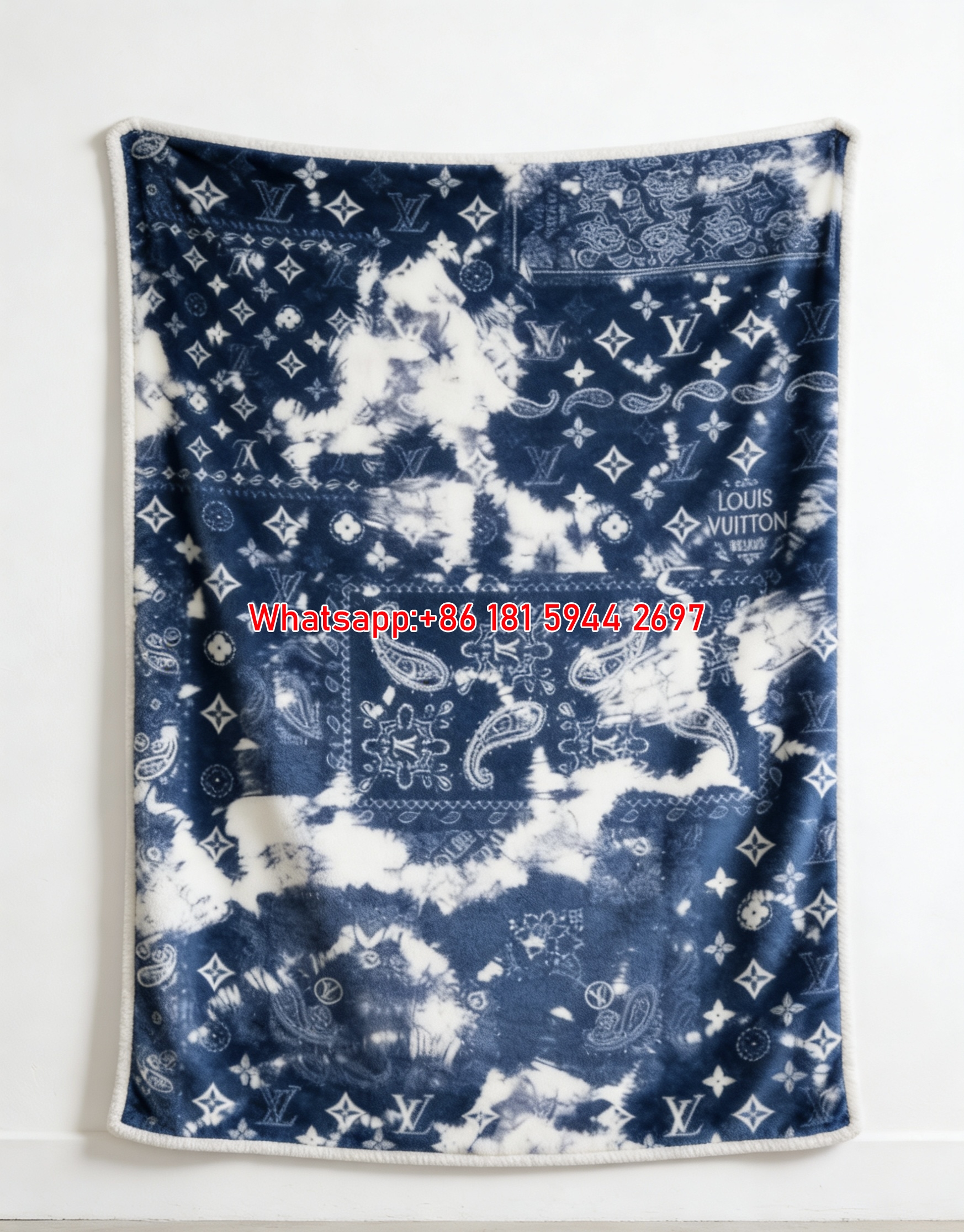 Blue Tie Dye LV Monogram Flannel Throw Blanket 319
